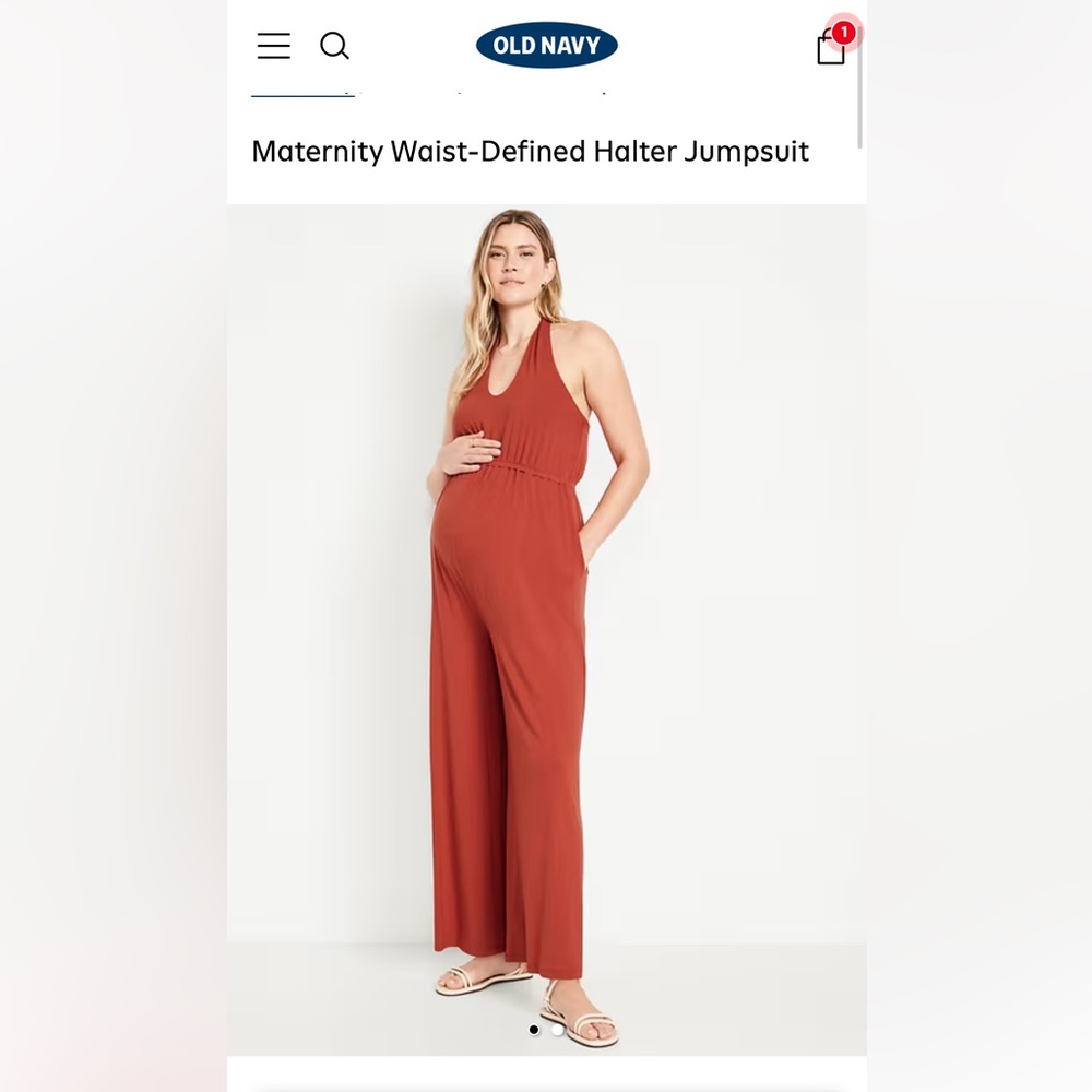 NWT Old Navy Maternity Waist-Defined Halter Jumpsuit ginger spice size XL